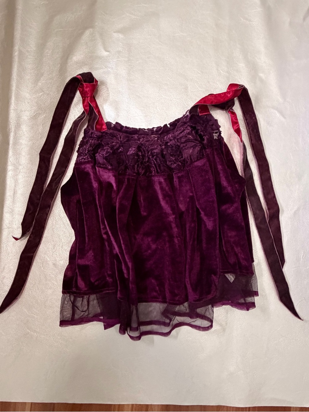 Free People Burgundy Velvet Lace Trim Cami Tank Top - Bordeaux color